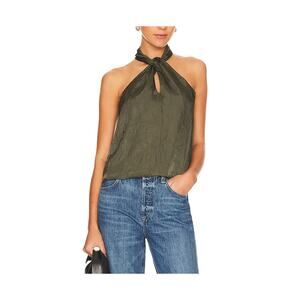 Simkhai 'Katana' Green Polyester Twist Front Halter Top Size S